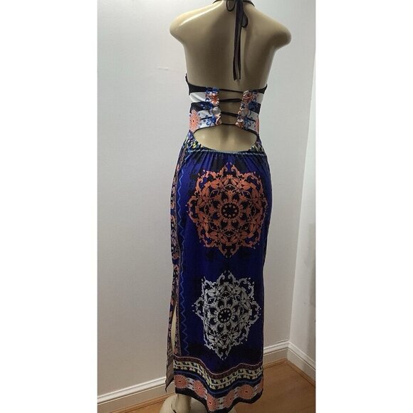 Halter Tie Size Medium Printed Maxi Dress Preloved - Picture 10 of 10